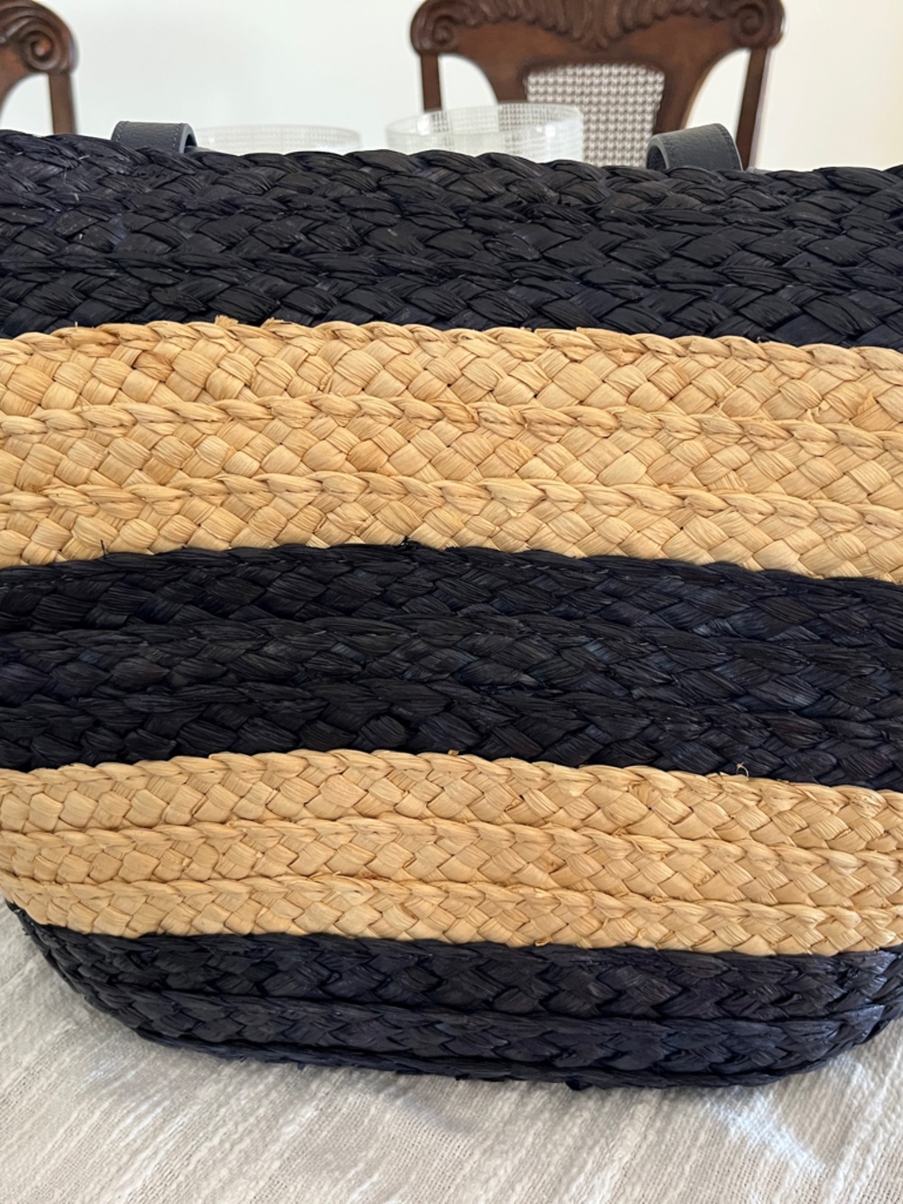 kate spade Navy  and Natural Straw Stripe Tote with Red Script - Picture 2 of 7